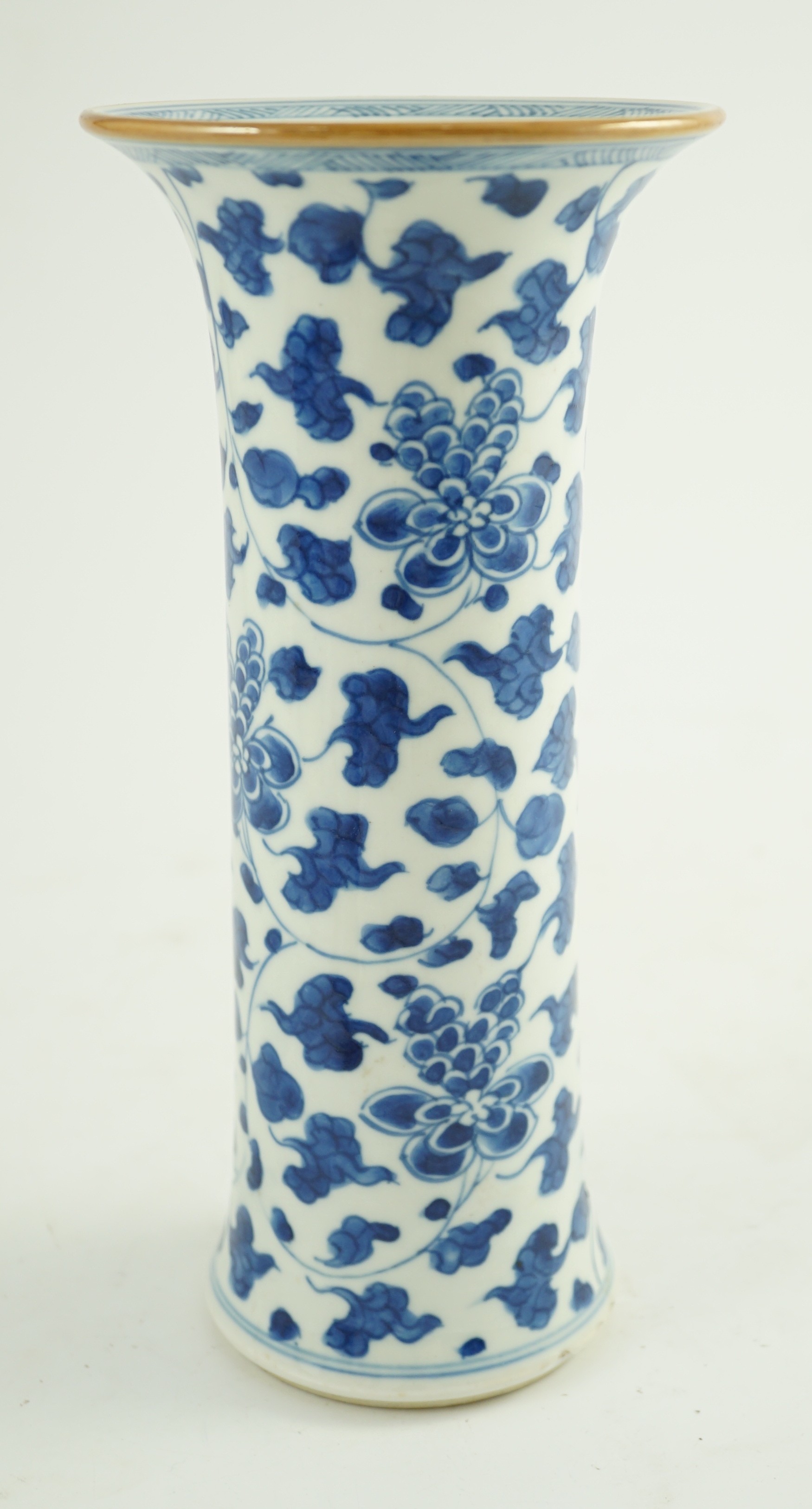 A Chinese blue and white sleeve vase, Kangxi period, 25cm high